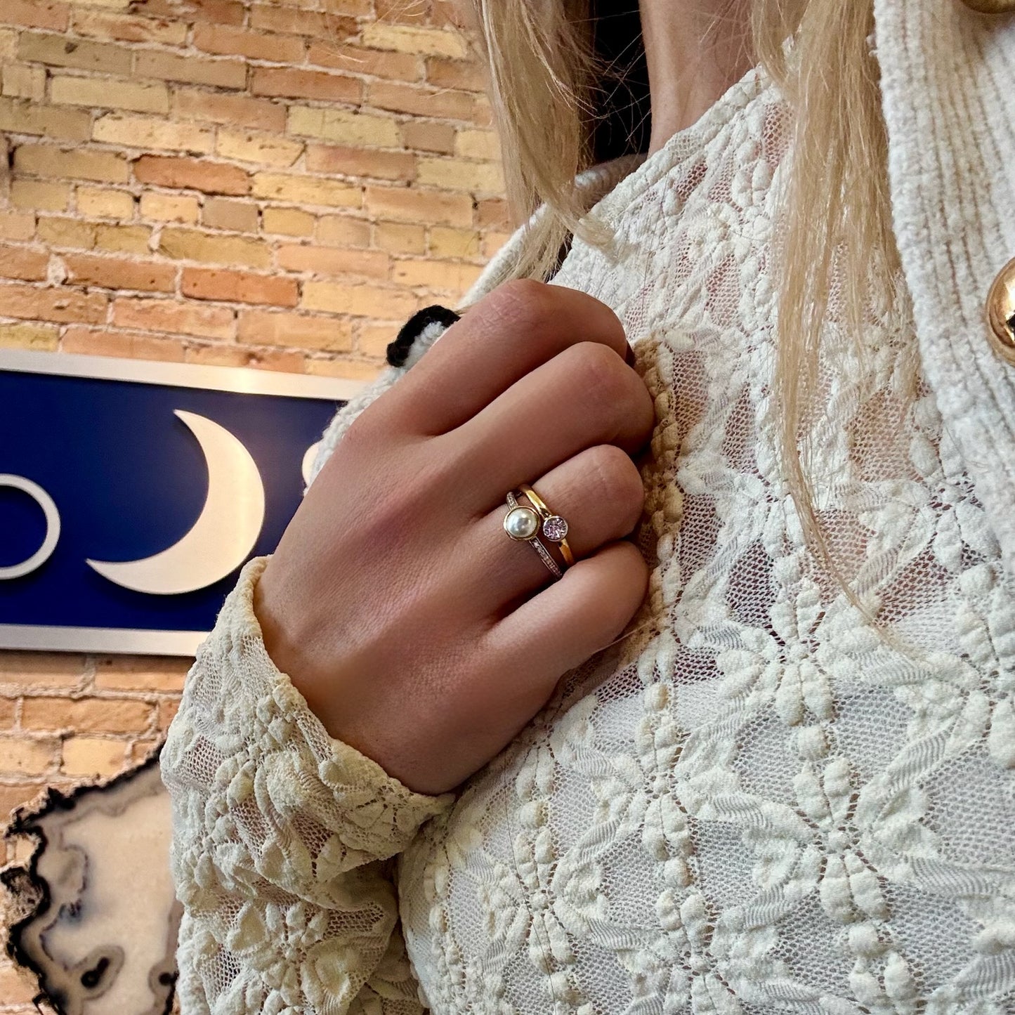 CZ Gold Bezel Double Ring