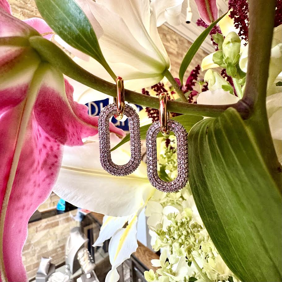 Two Tone Open Oval Pave Hoop