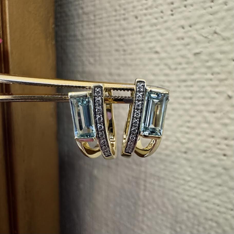 Baguette Cut Blue Topaz Huggies