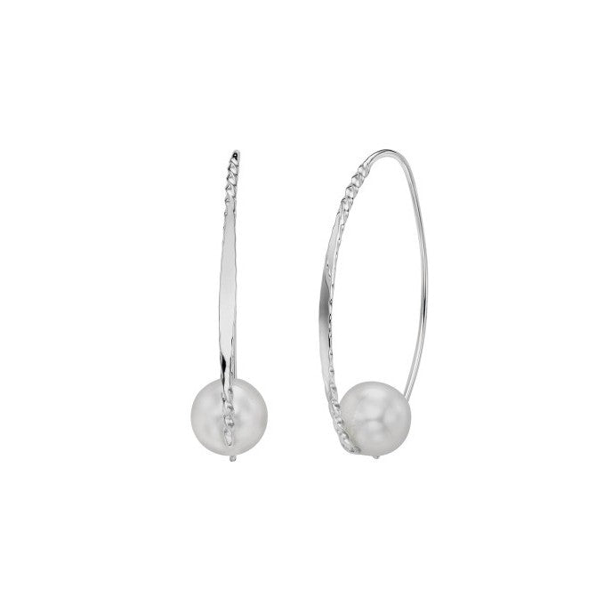Sterling silver and pearl earrings on a white background, available at plumb silver jewelry store