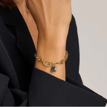 Blue Cushion Oval Link Bracelet