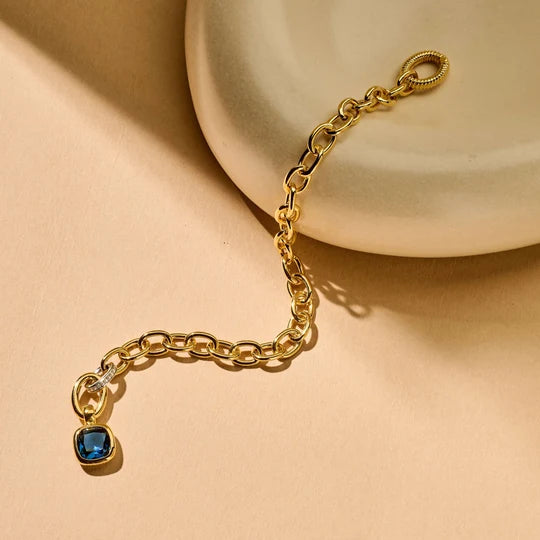 Blue Cushion Oval Link Bracelet
