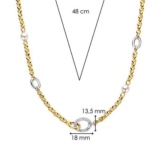 CZ Pearl Heavy Station Necklace