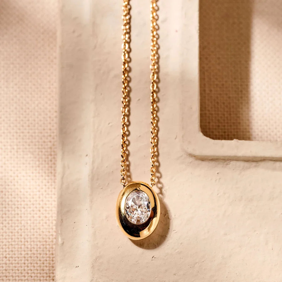 Domed Oval CZ Pendant