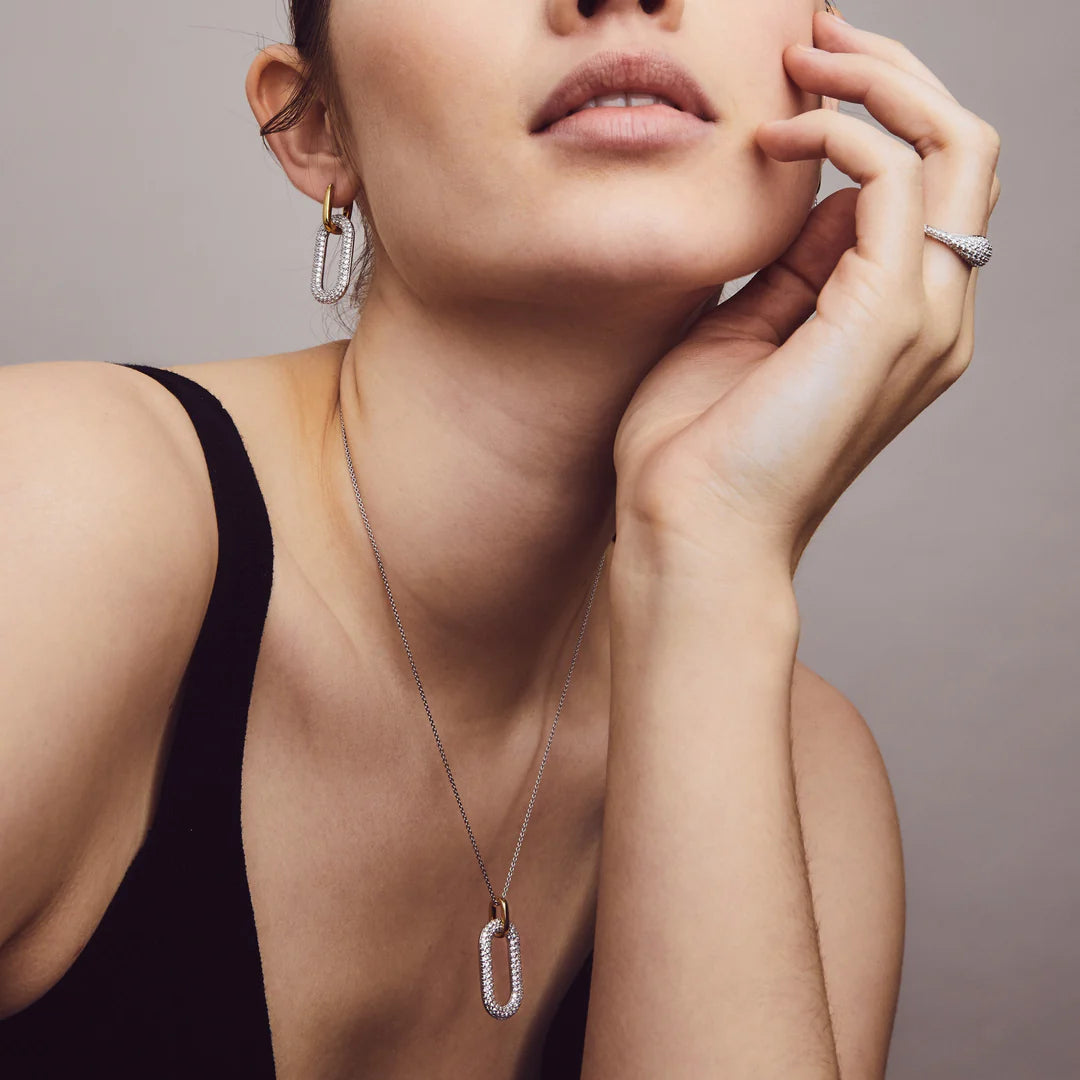 Two Tone CZ Oval Pendant