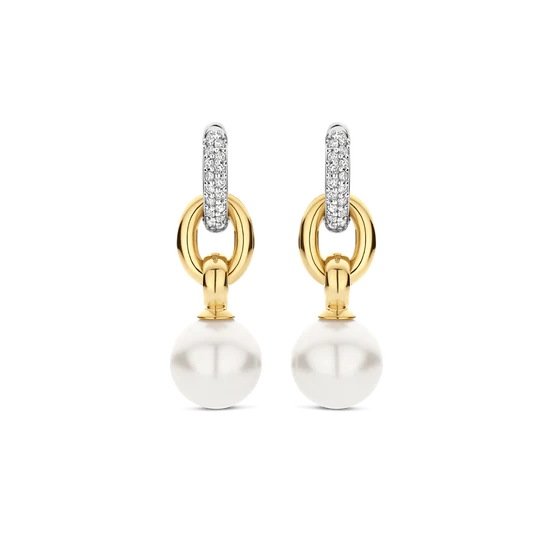 Pearl CZ Drop Links Earrings