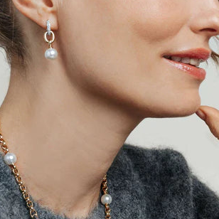 Pearl CZ Drop Links Earrings