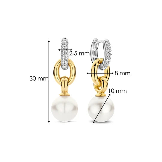 Pearl CZ Drop Links Earrings