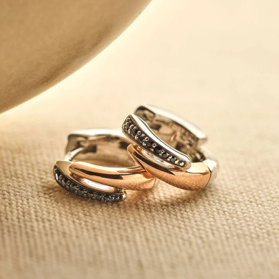 Black CZ 'Duo' Wave Hoops
