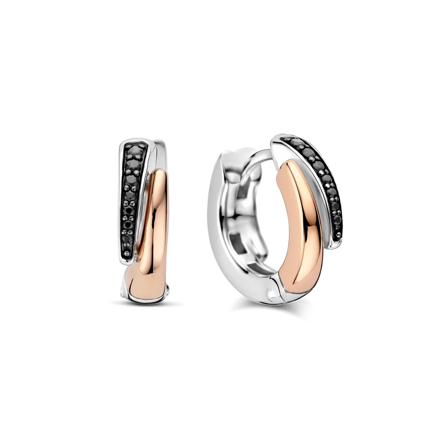Black CZ 'Duo' Wave Hoops
