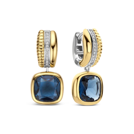 Blue Cushion Drop Earrings