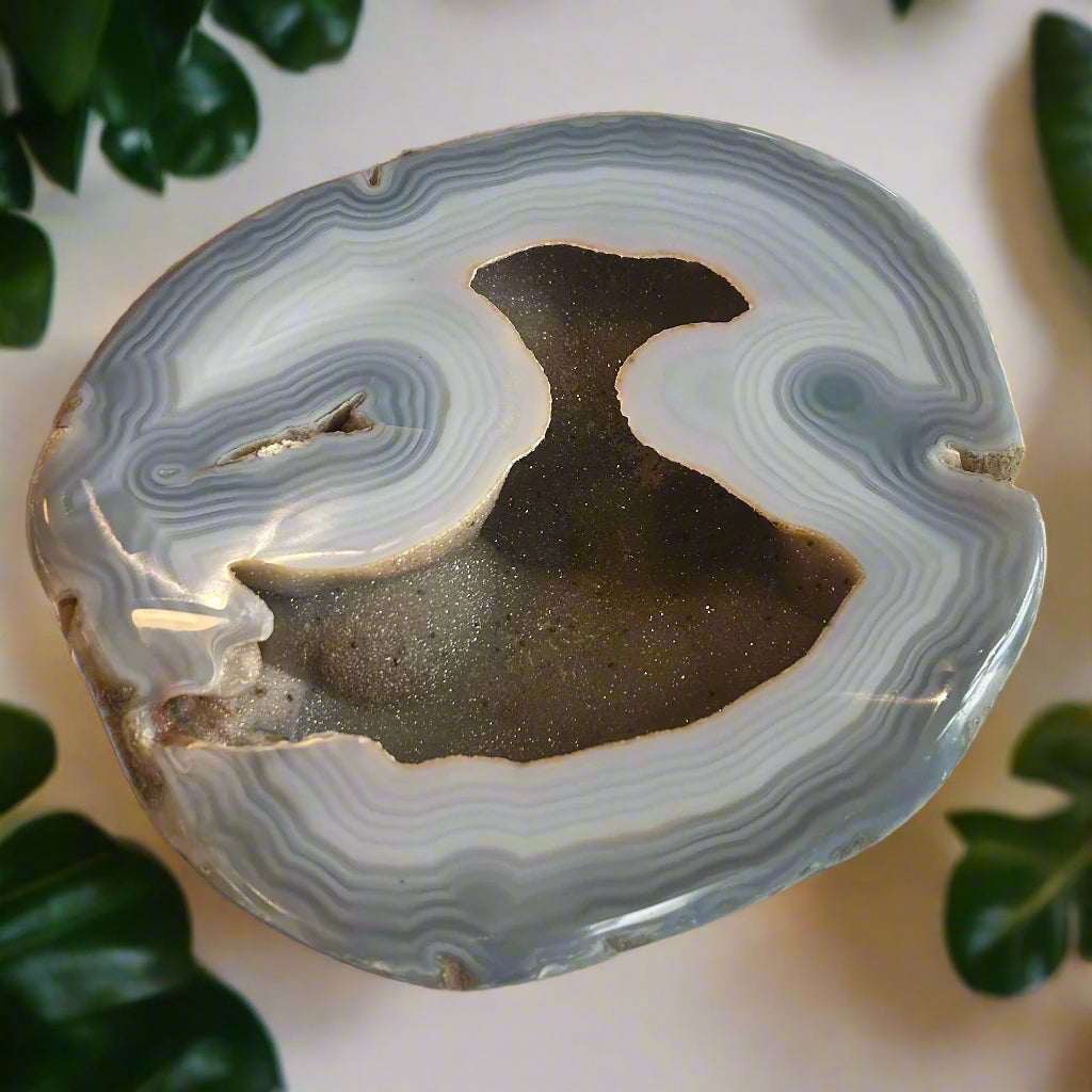 Soft Grey and Brown Banded Druzy Geode