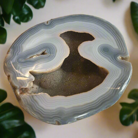 Soft Grey and Brown Banded Druzy Geode