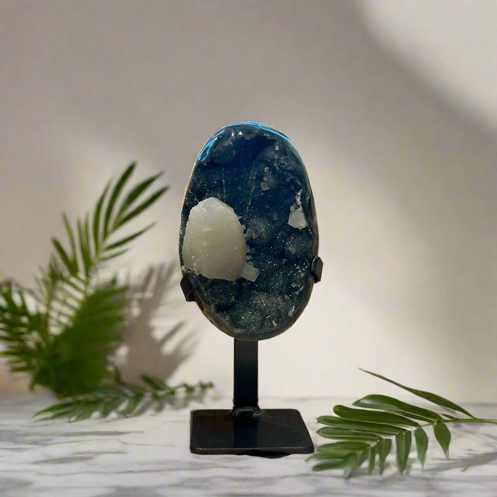 Charcoal Druzy & Calcite Point