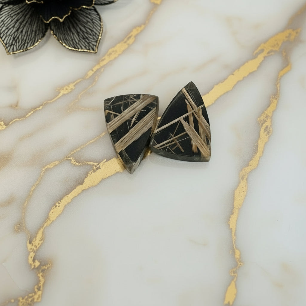 Onyx Black Rutile Quartz Pair Shield