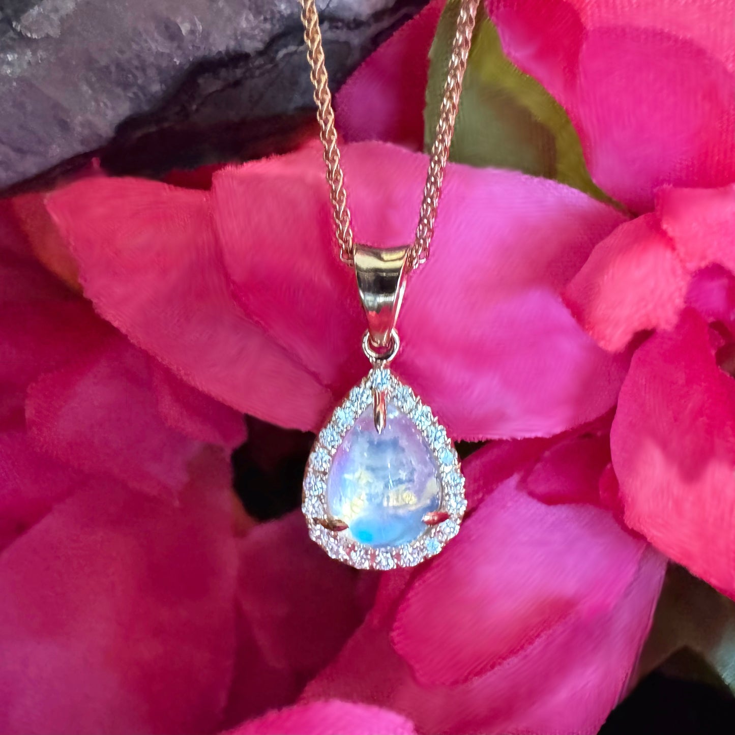 Pear Moonstone Halo Pendant