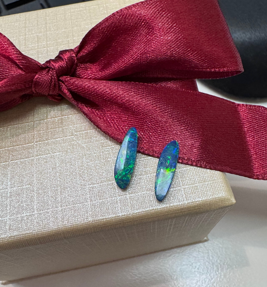 Small Green Blue Opal Doublet Pair