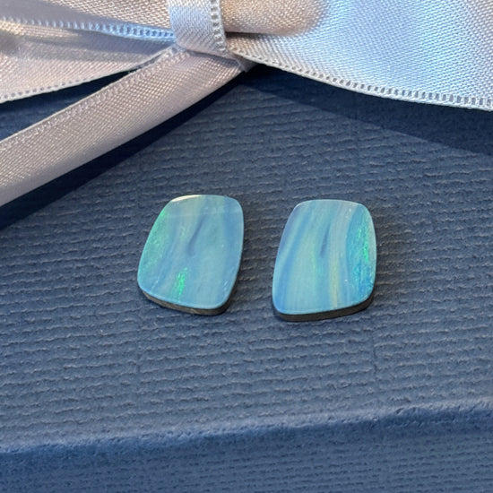 Teal Waves Opal Square Doublet Pair