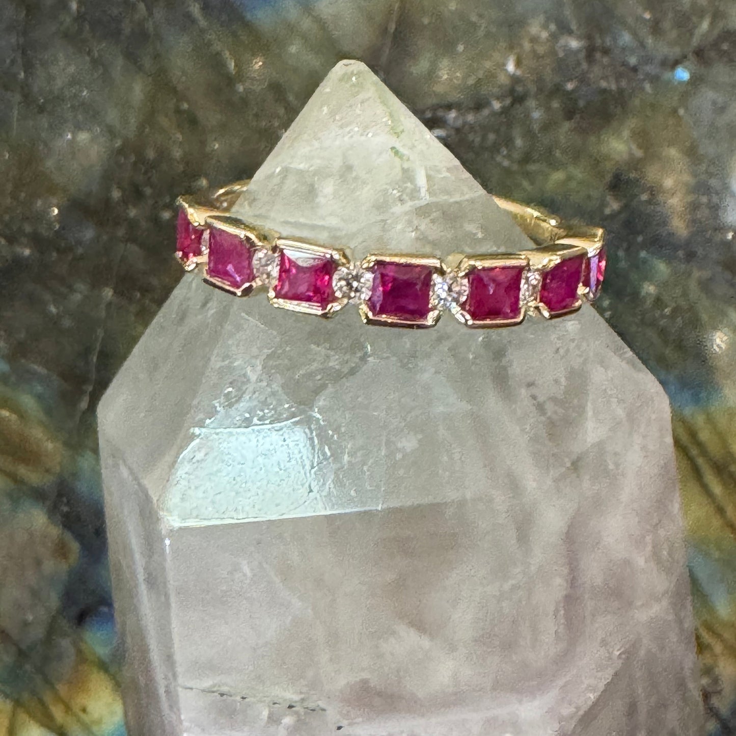 Bezel Princess Gemstone and Diamond Band