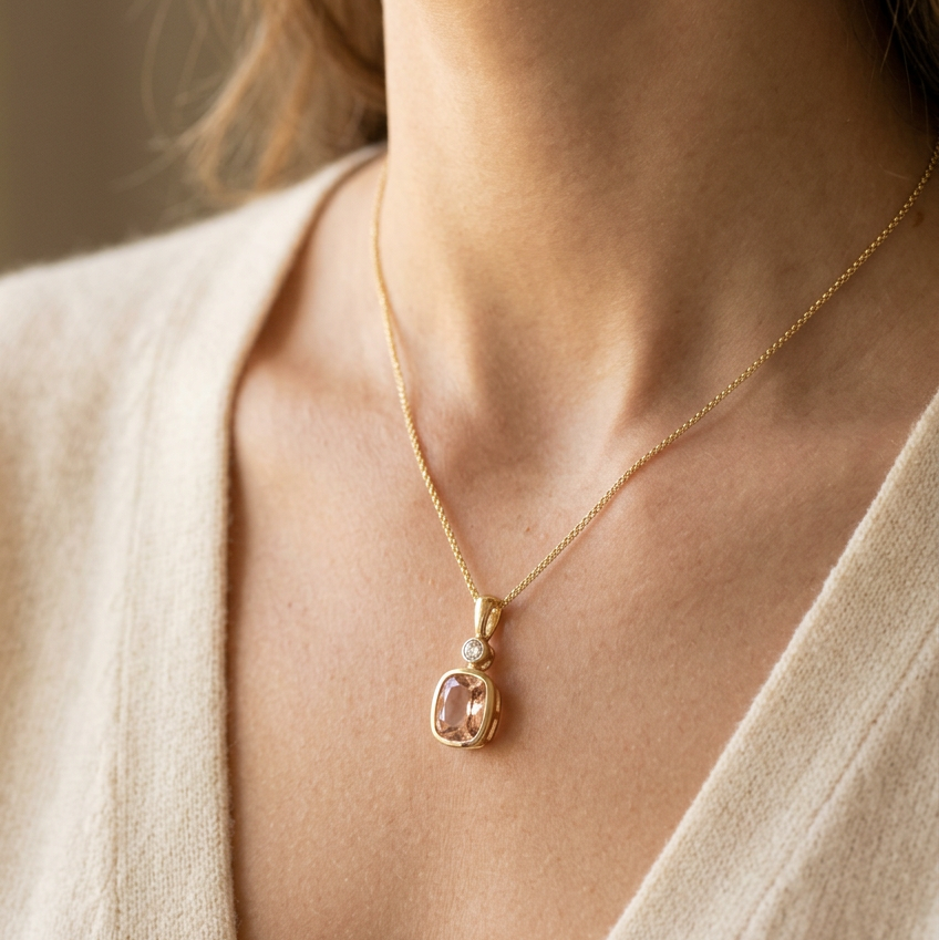 Morganite Cushion Pendant