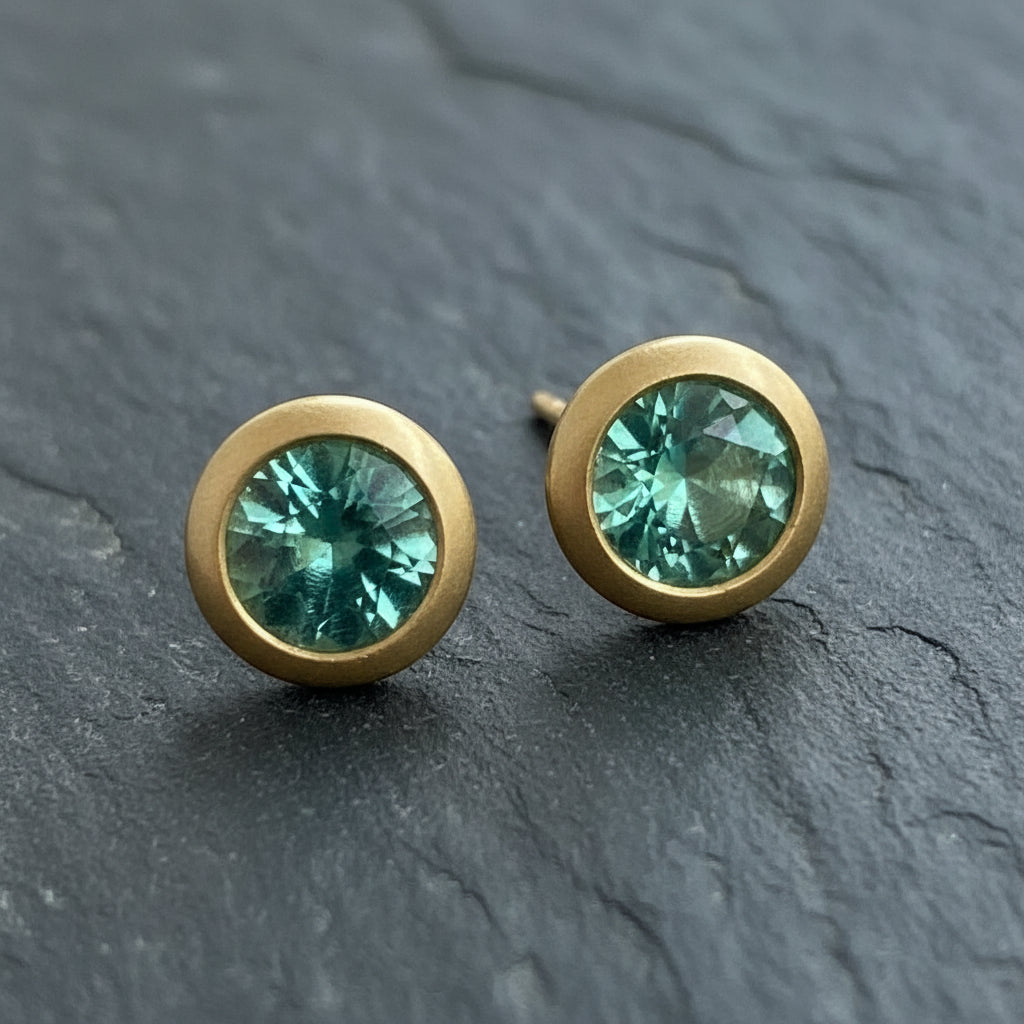 Green Tourmaline Bezel Studs