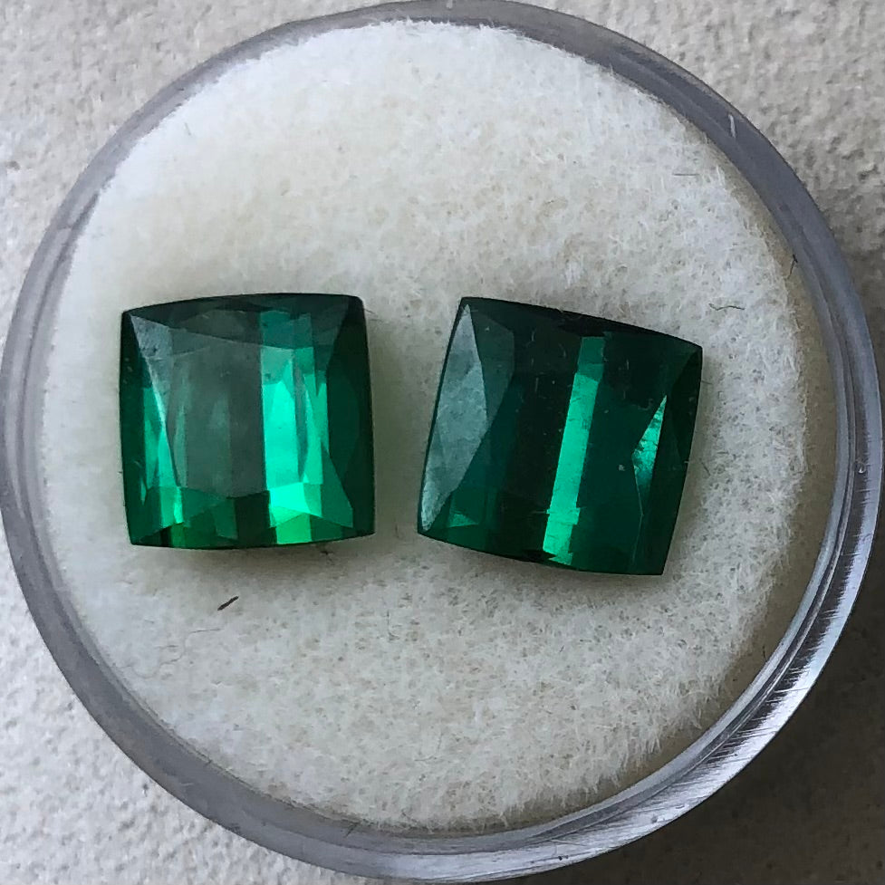 Square Green Tourmaline Pair, 6.27 total ct.