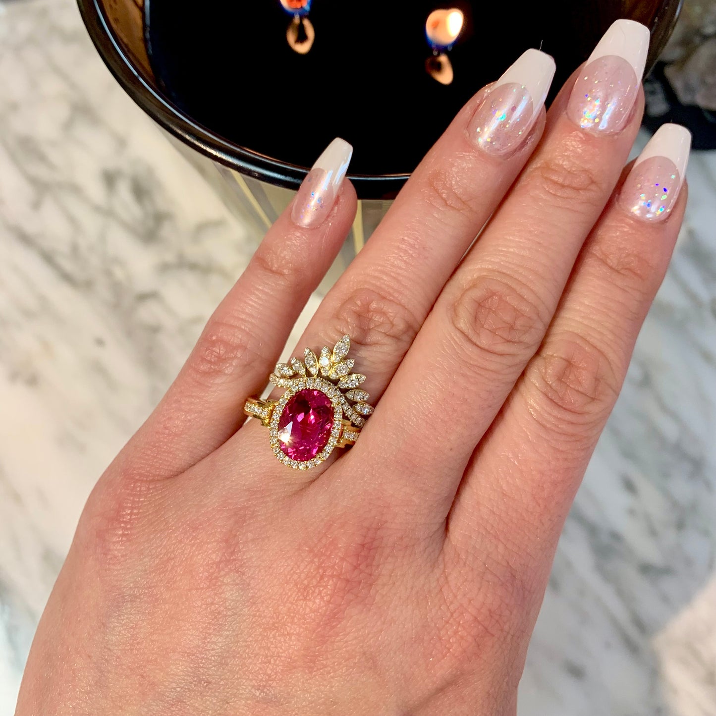 Pink Tourmaline Halo Ring