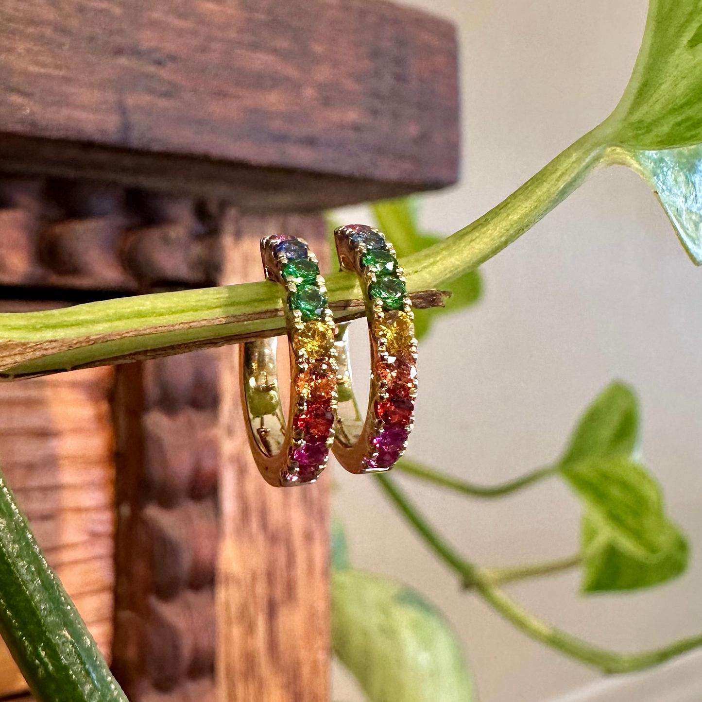 Rainbow Sapphire Hoop Huggie