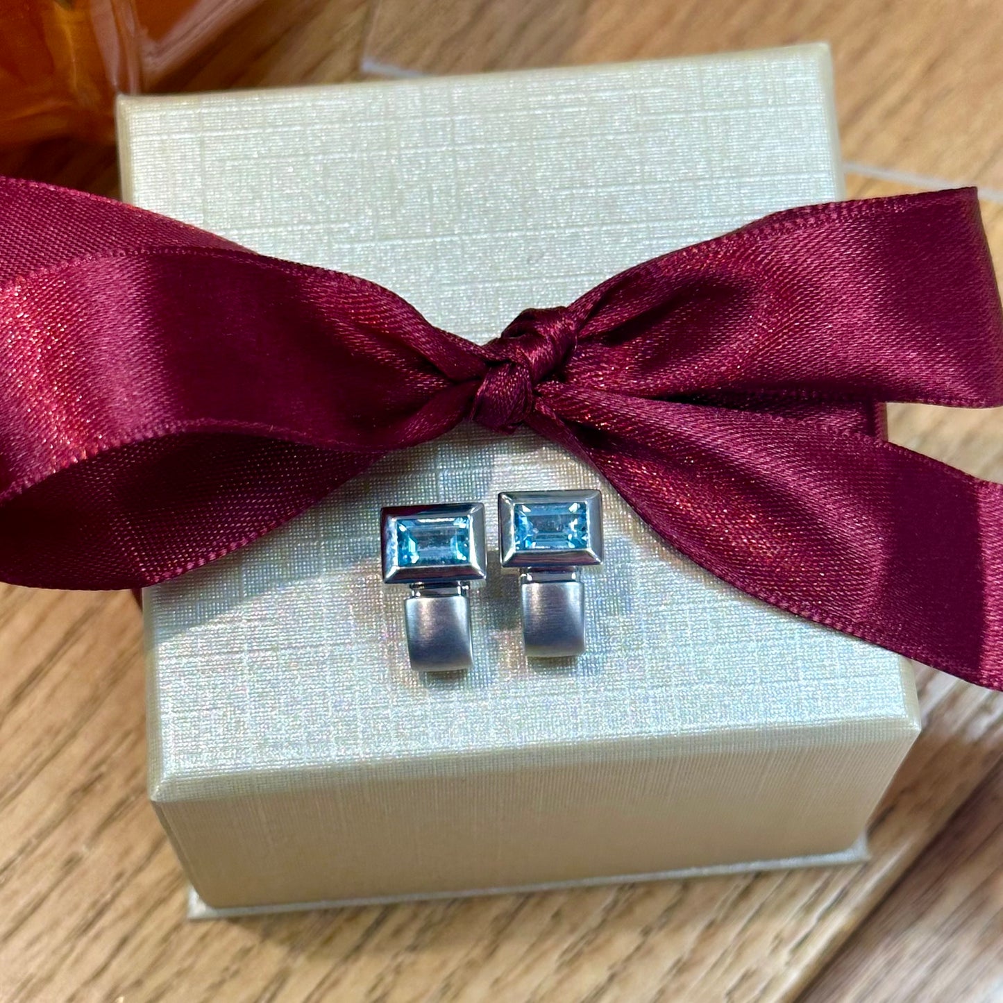 Blue Topaz Baguette Huggies