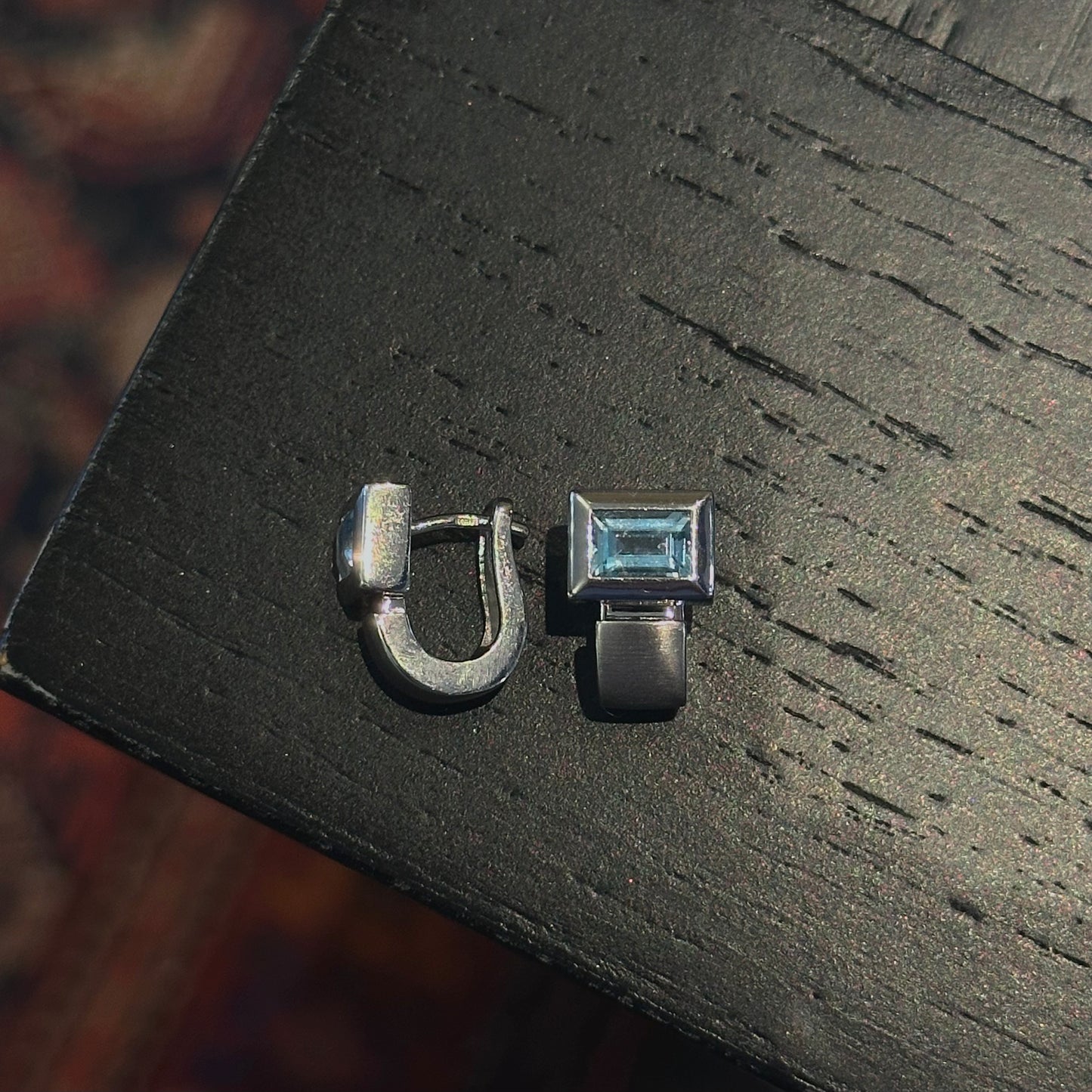 Blue Topaz Baguette Huggies