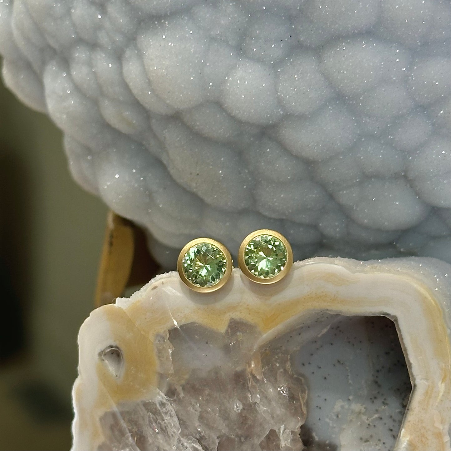 Minty Peridot Bezel Studs