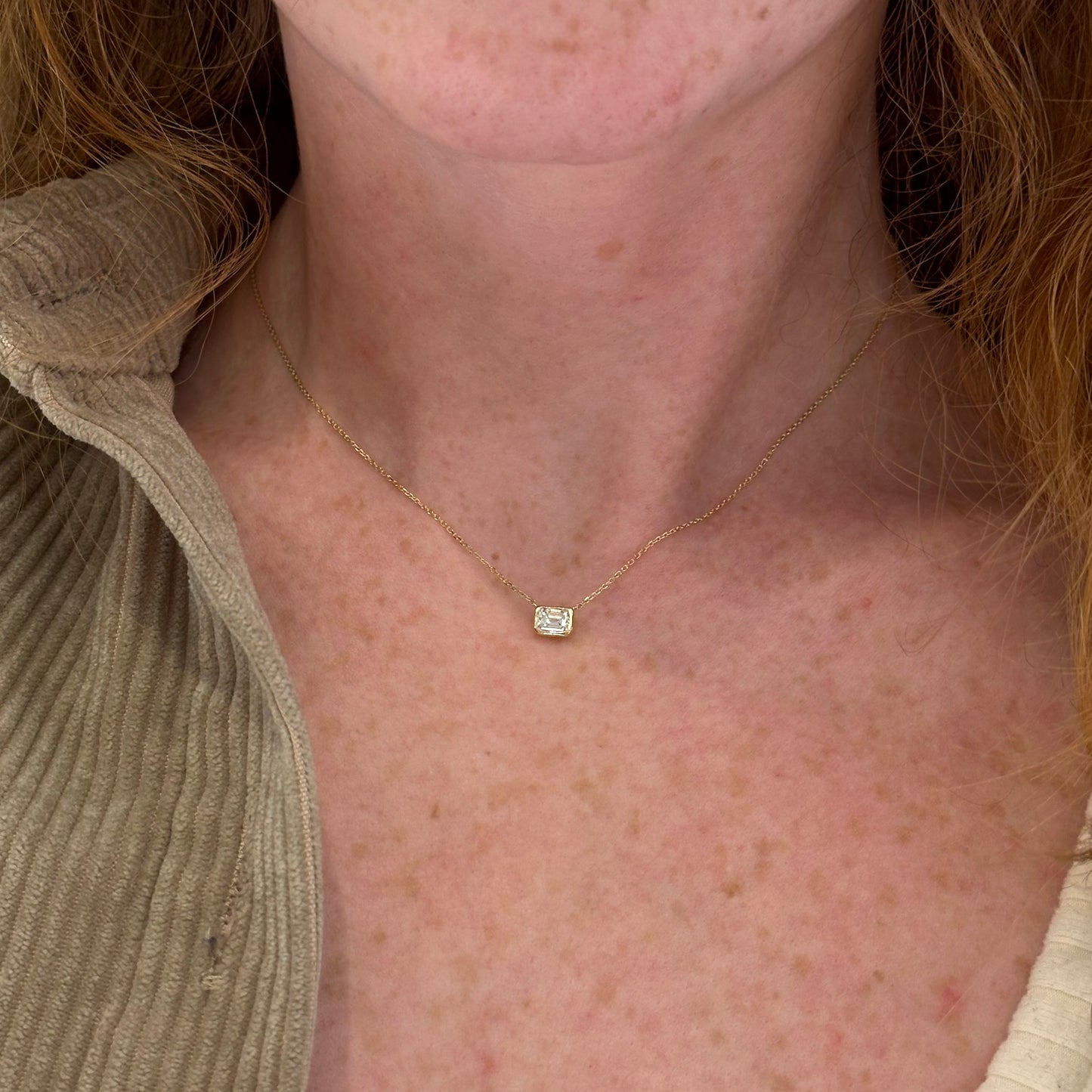 Emerald Cut Diamond Solitaire Necklace