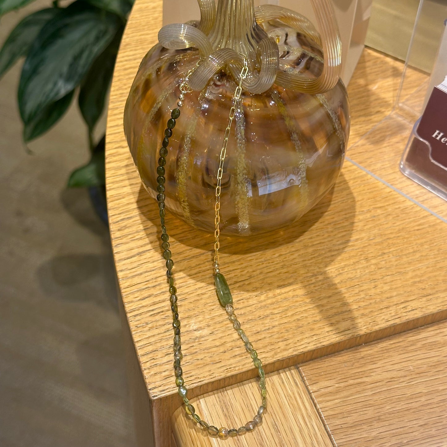 Green Ombré Tourmaline Beaded Paperclip Necklace