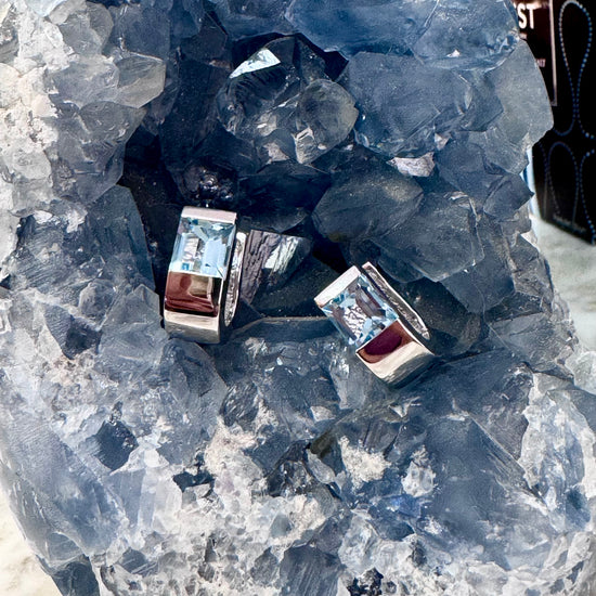 Blue Topaz Baguette Huggies