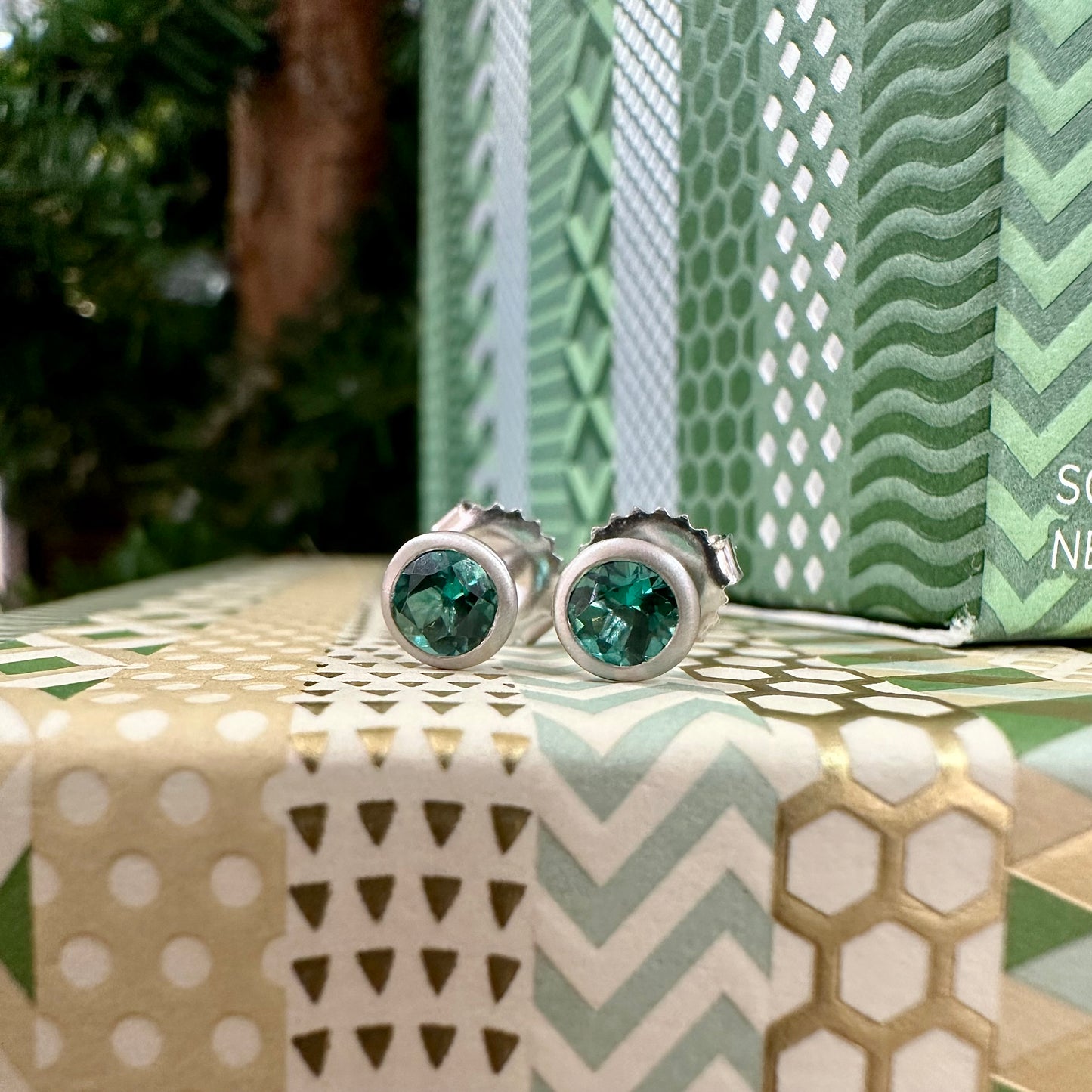 Blue Tourmaline Bezel Studs