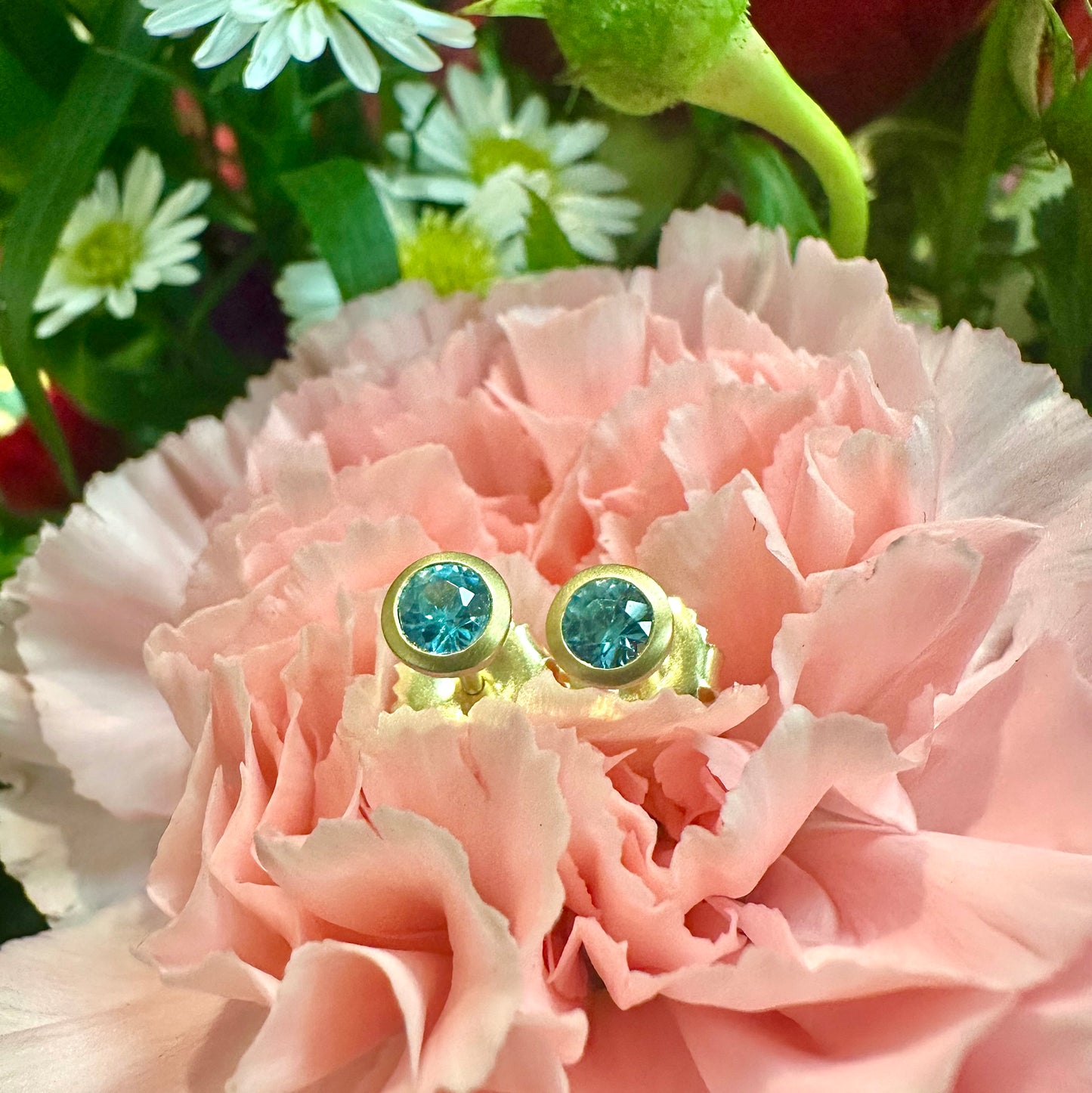 Blue Zircon Petite Bezel Studs