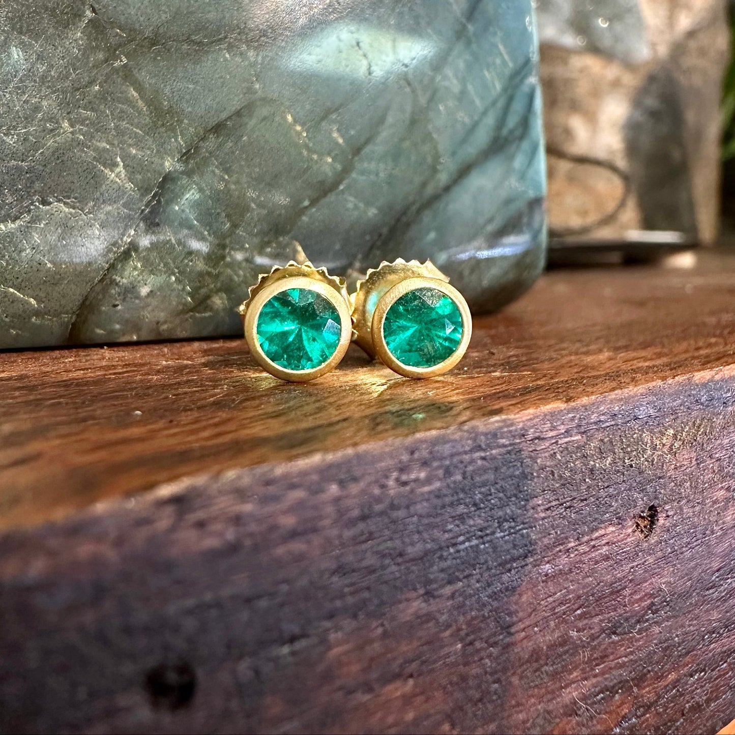 Emerald Bezel Studs