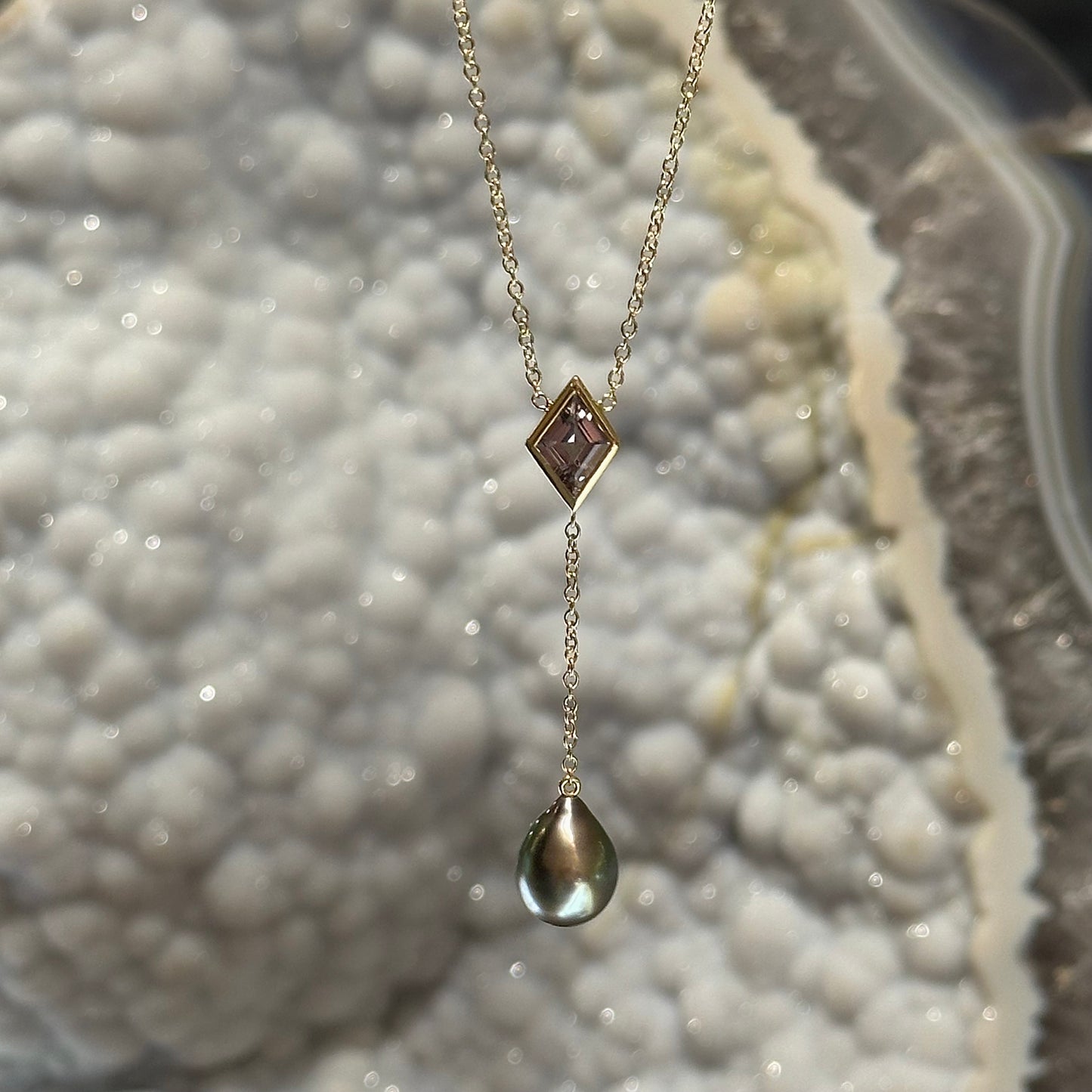 Grey Spinel and Tahitian Pearl Y Necklace