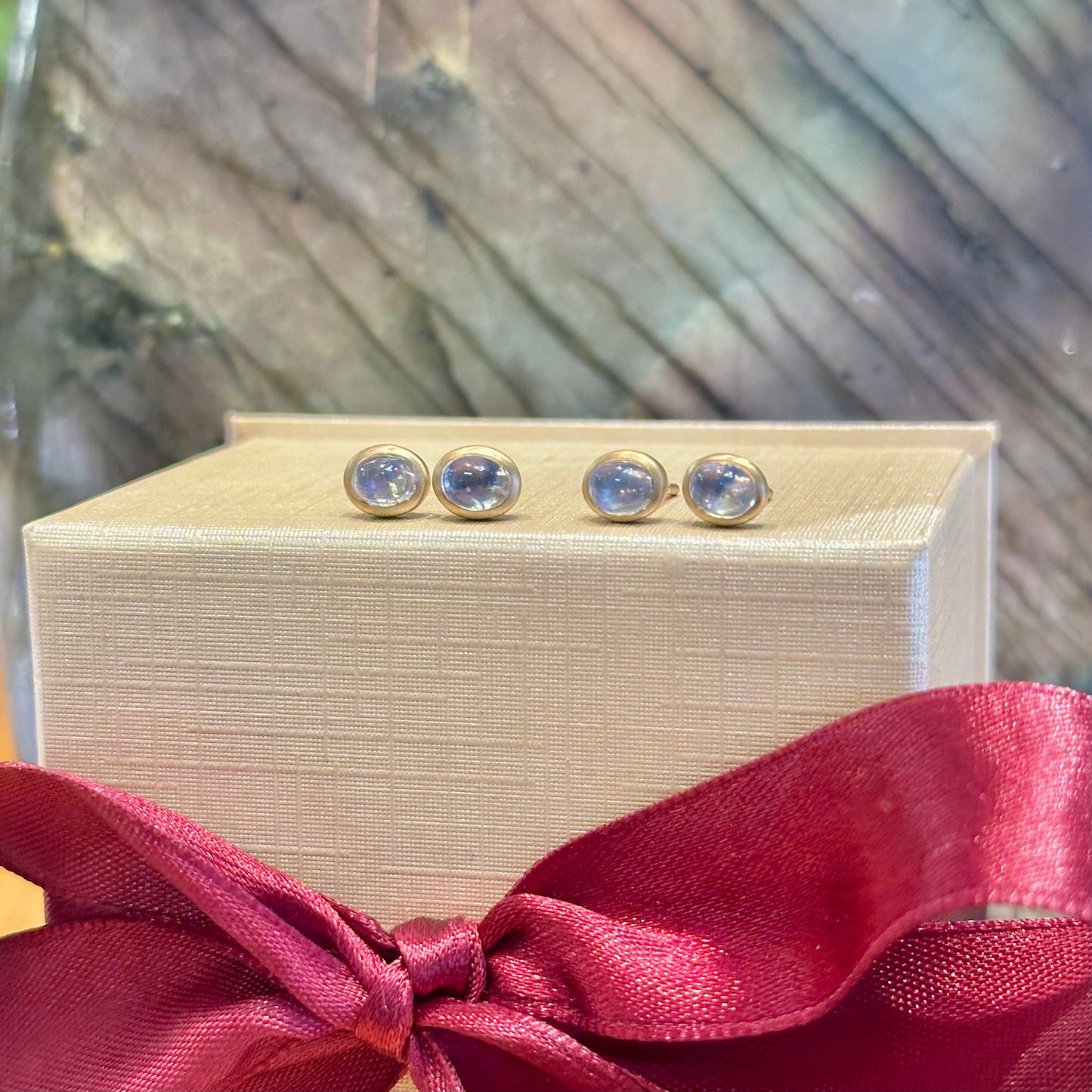 Oval Moonstone Bezel Studs