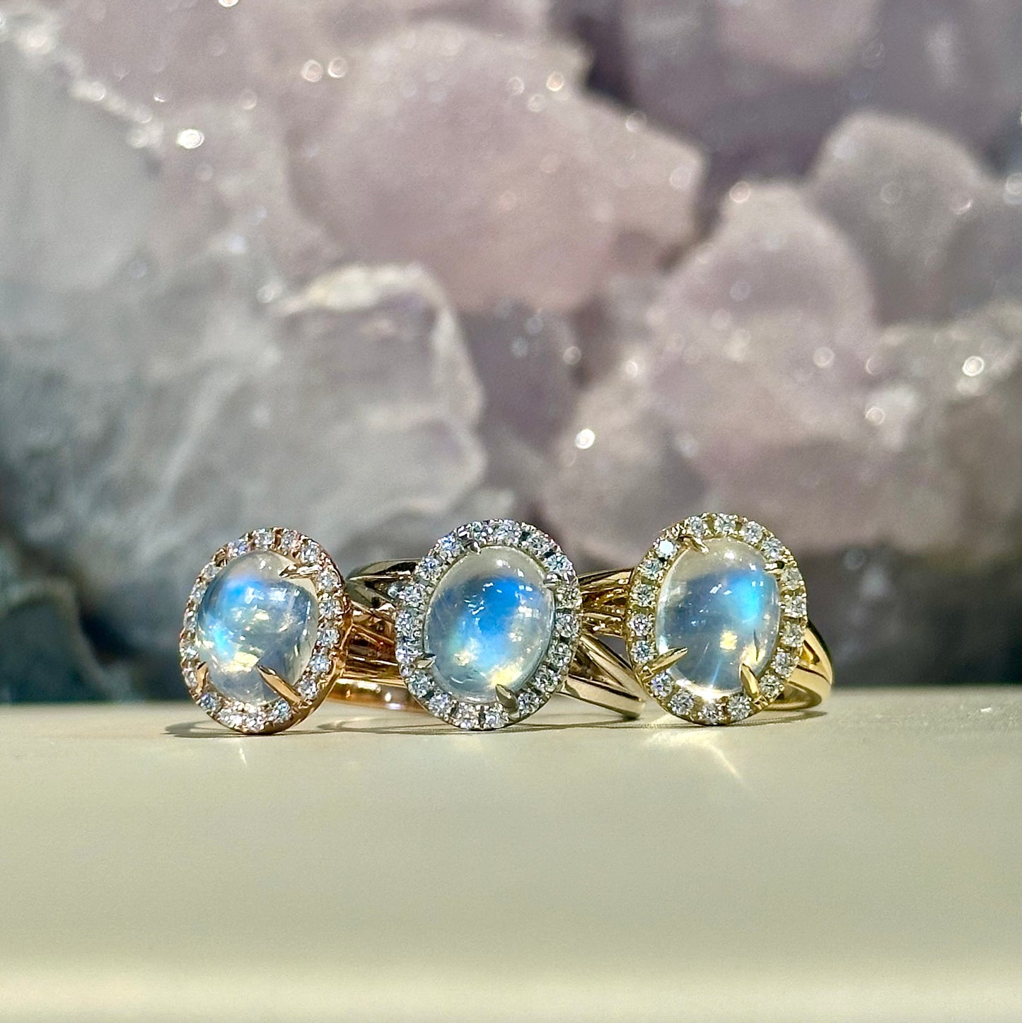 Oval Moonstone Halo Ring