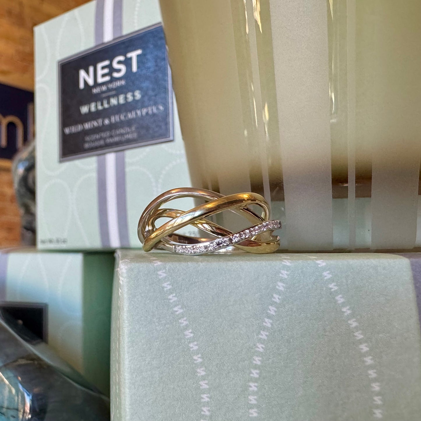 Two Tone Woven Twist Diamond Ring