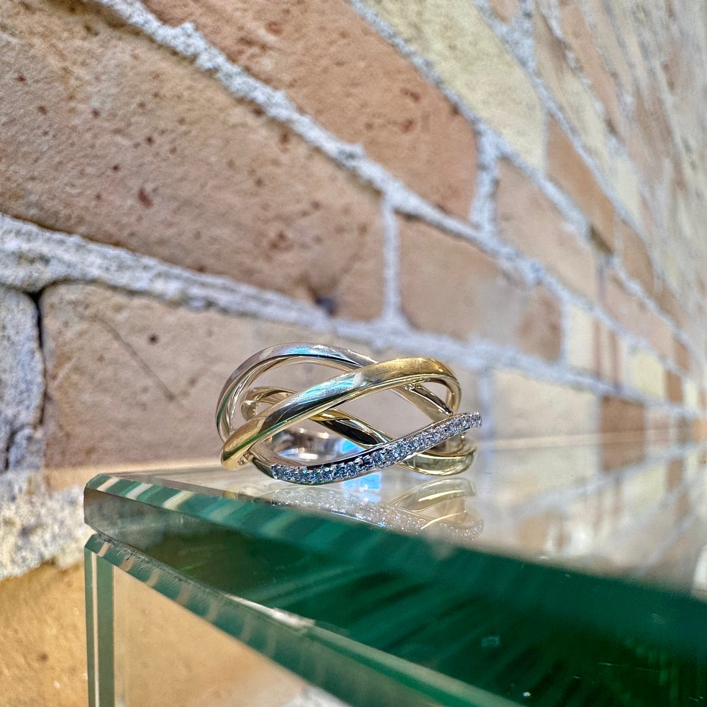 Two Tone Woven Twist Diamond Ring