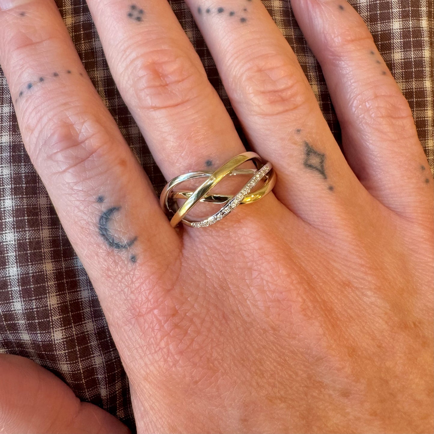 Two Tone Woven Twist Diamond Ring