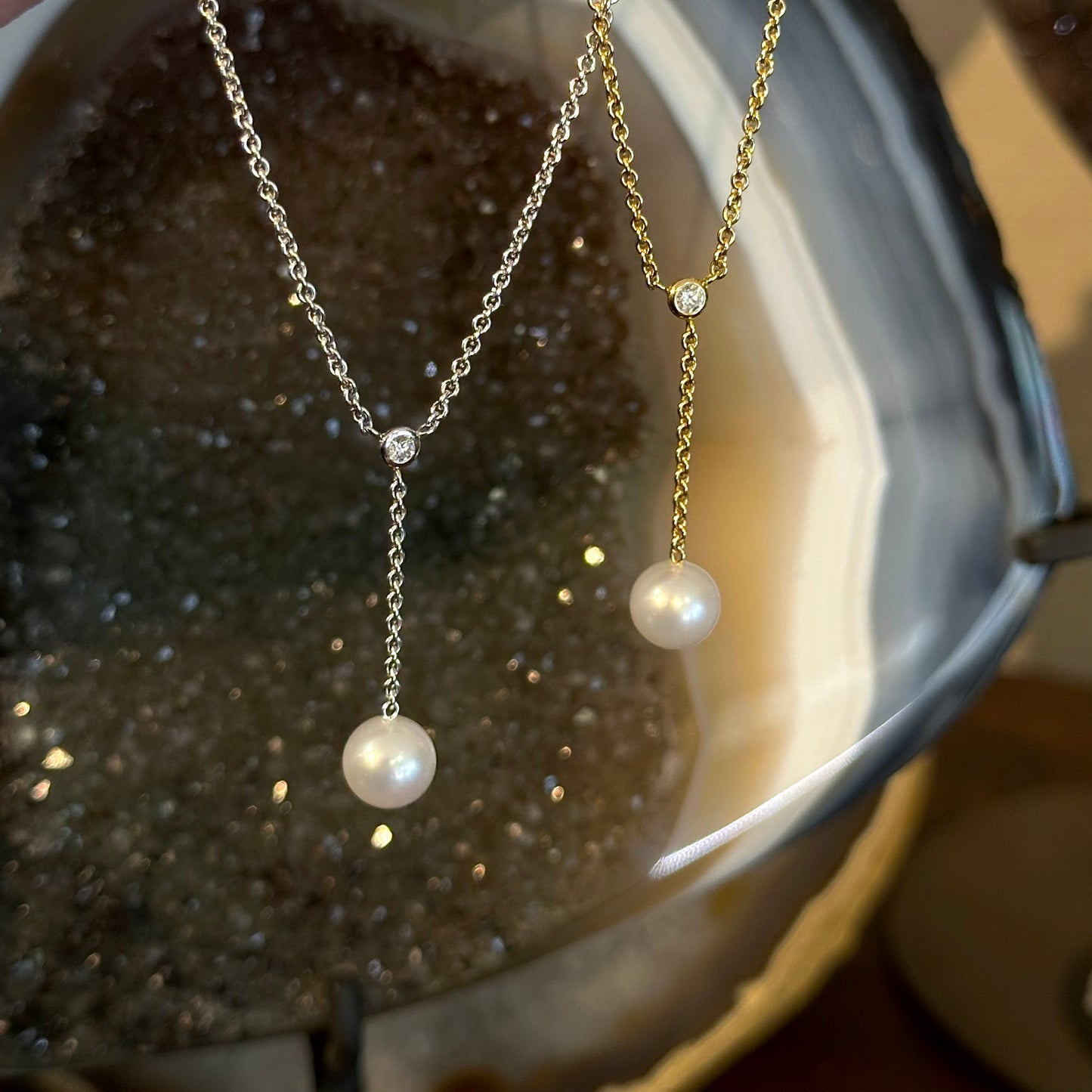 Diamond and Pearl Y Line Necklace