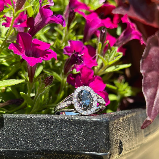 Grey Spinel &amp; Diamond Halo Ring