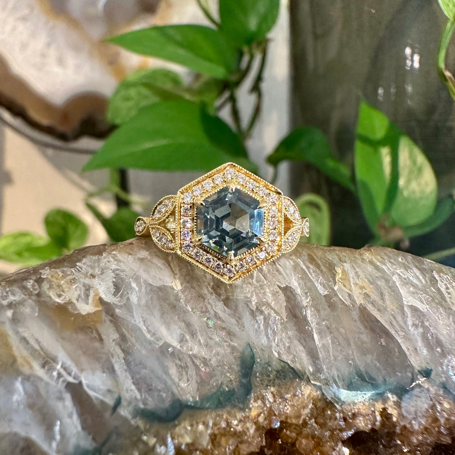 Green Sapphire Hexagon Ring