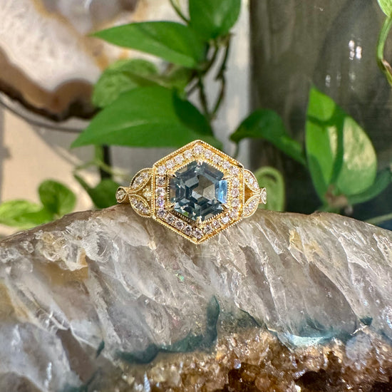 Green Sapphire Hexagon Ring