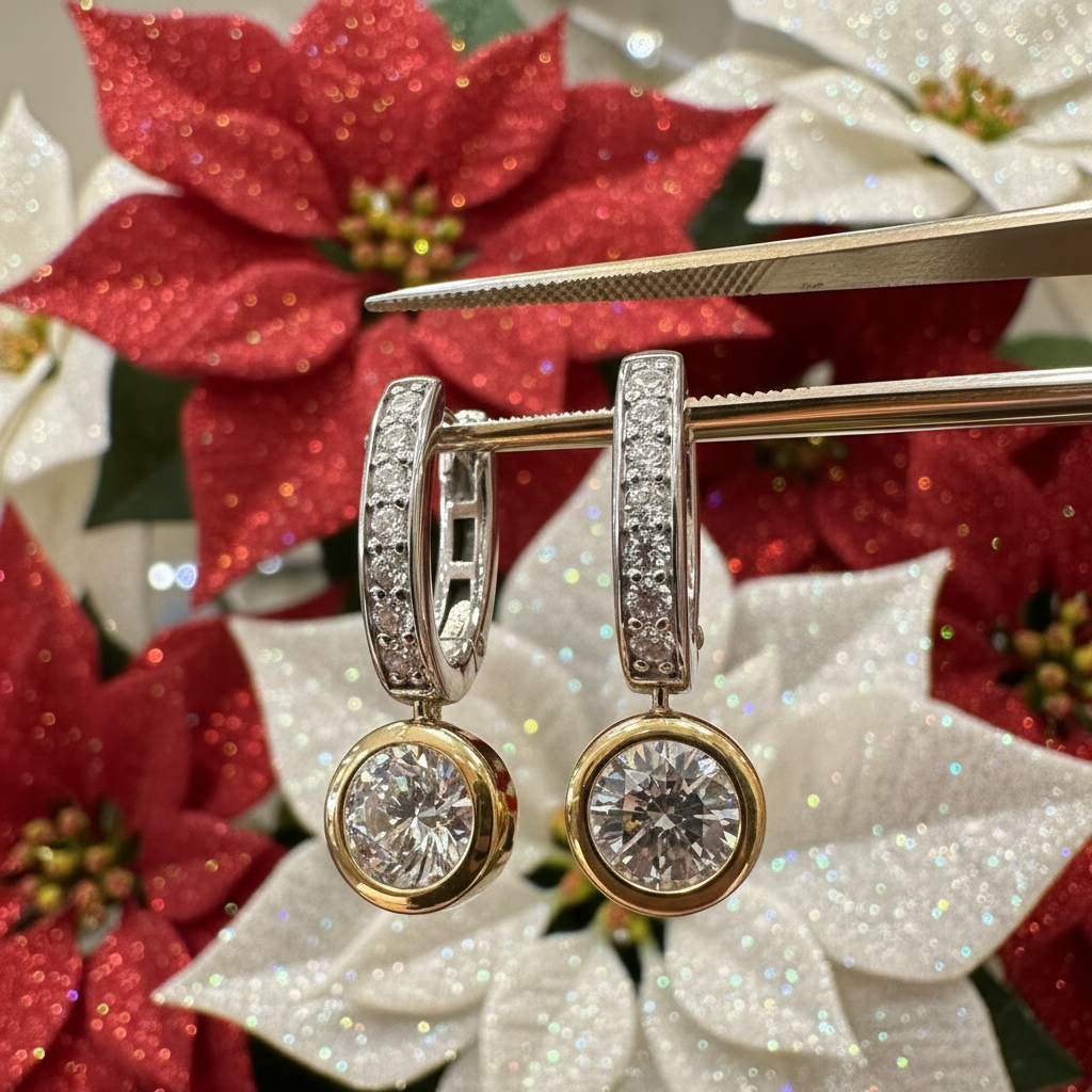 Two Tone Bezel CZ Hoops