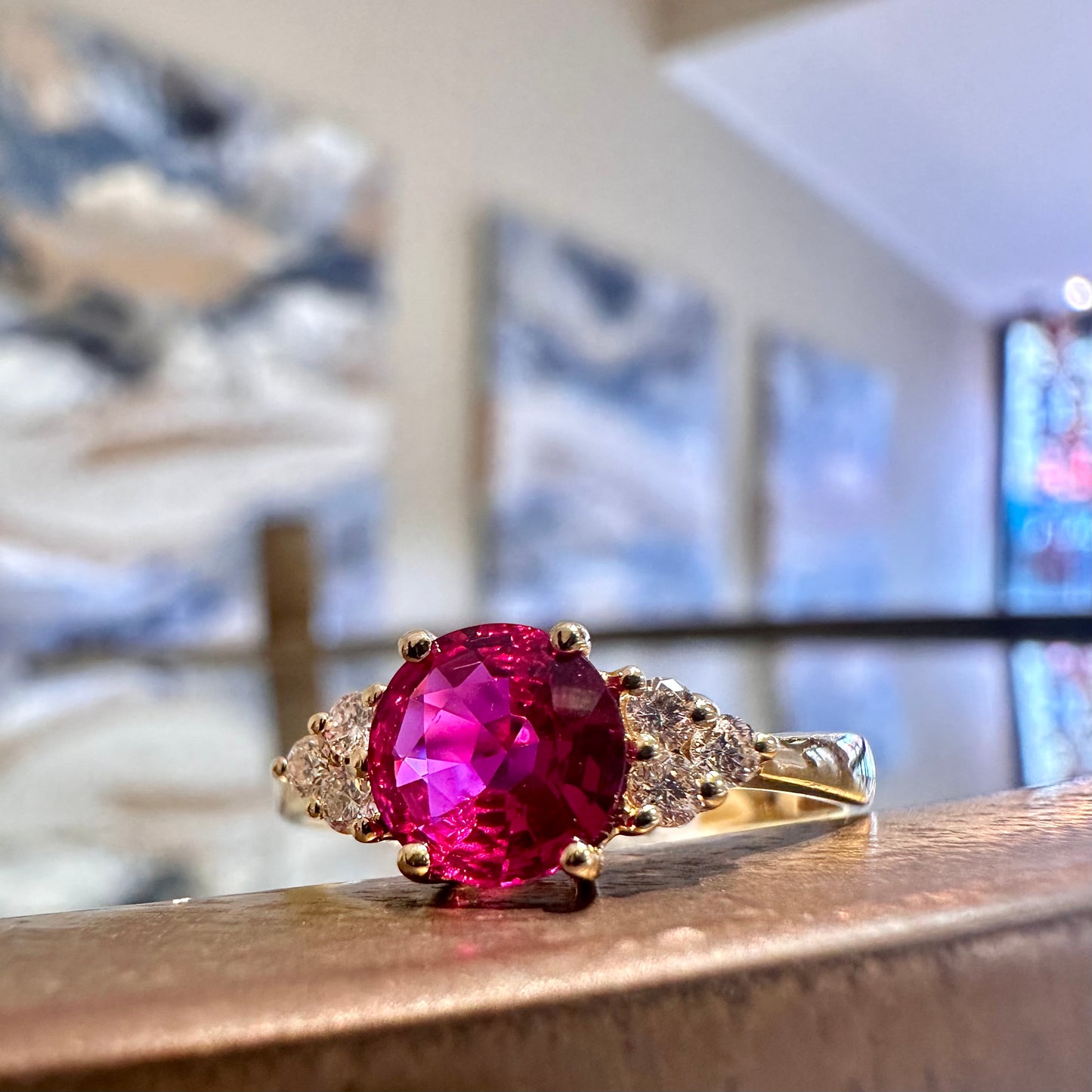 Ruby Ring with Diamond Trio Accents