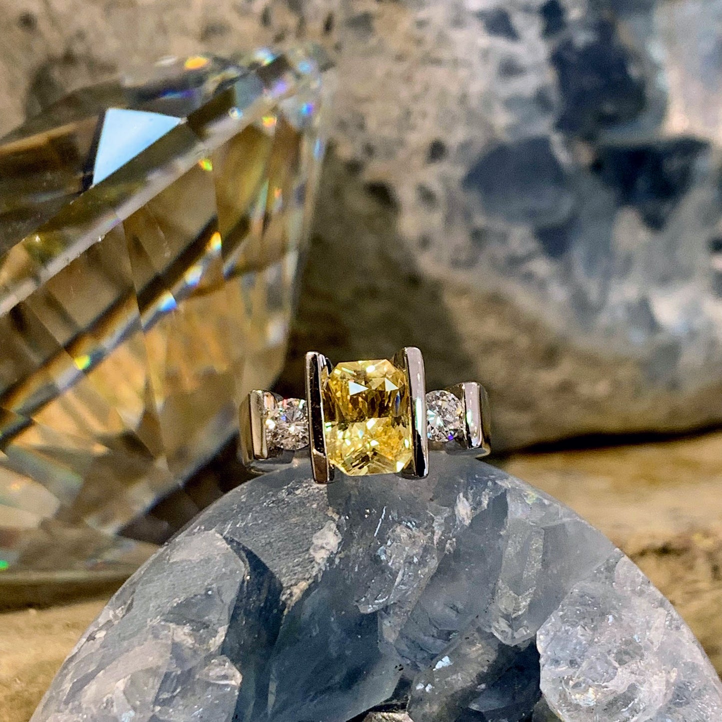 Yellow Sapphire and Diamond Ring